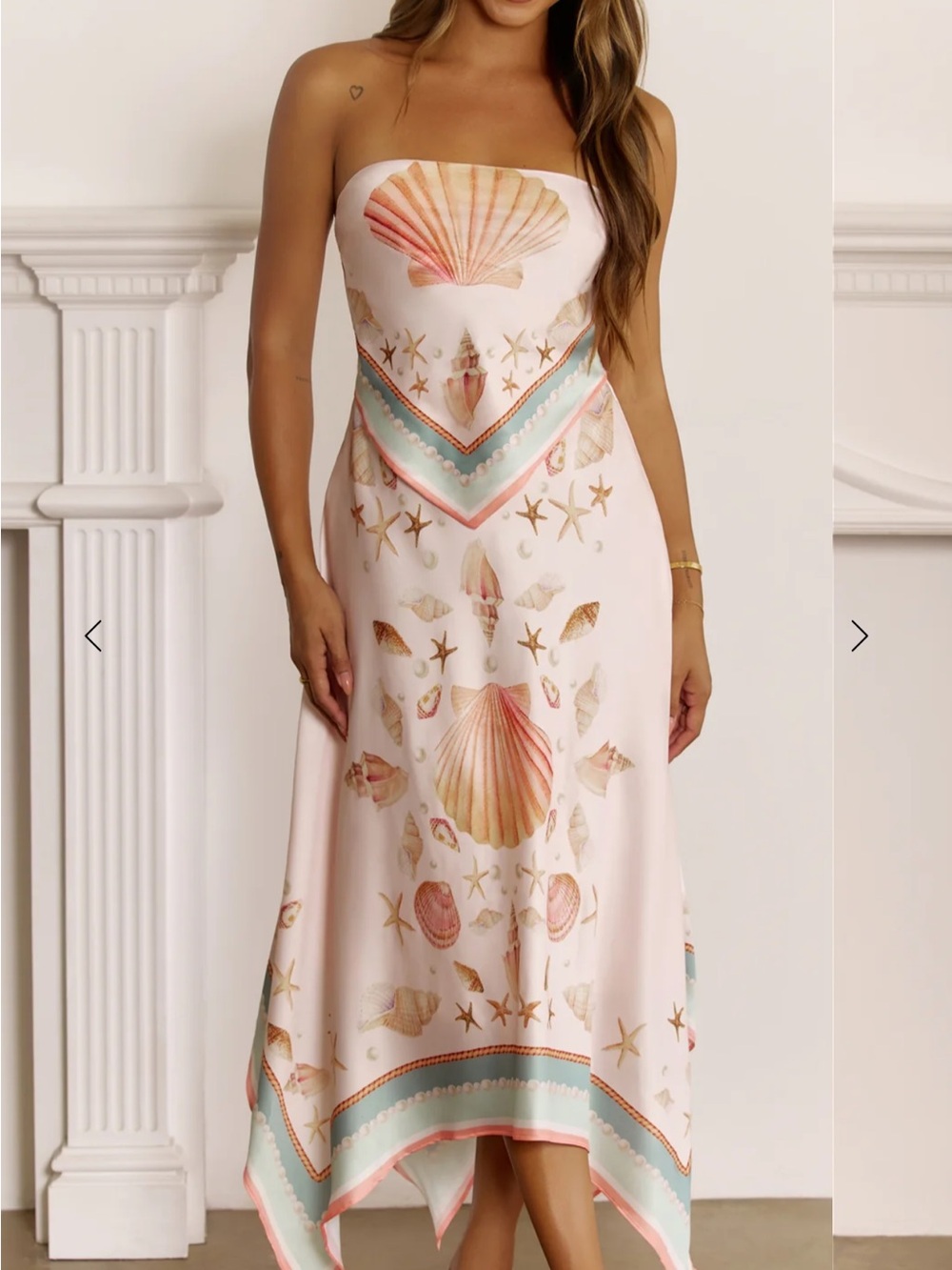 Hello Molly Coastal Chic Strapless Scarf Print Midi Dress Pink Medium